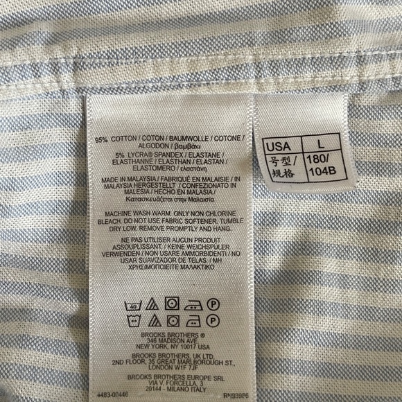 Brooks Brothers Shirt Adult L Blue/White 1818 Regent Non-Iron Button Up Mens - Picture 8 of 9